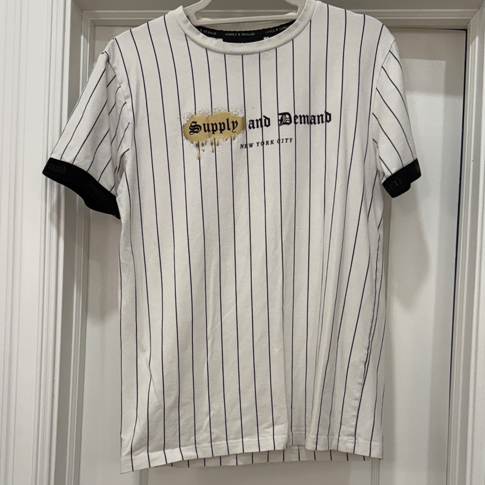 Supply and Demand White and Black Striped Men's Tee